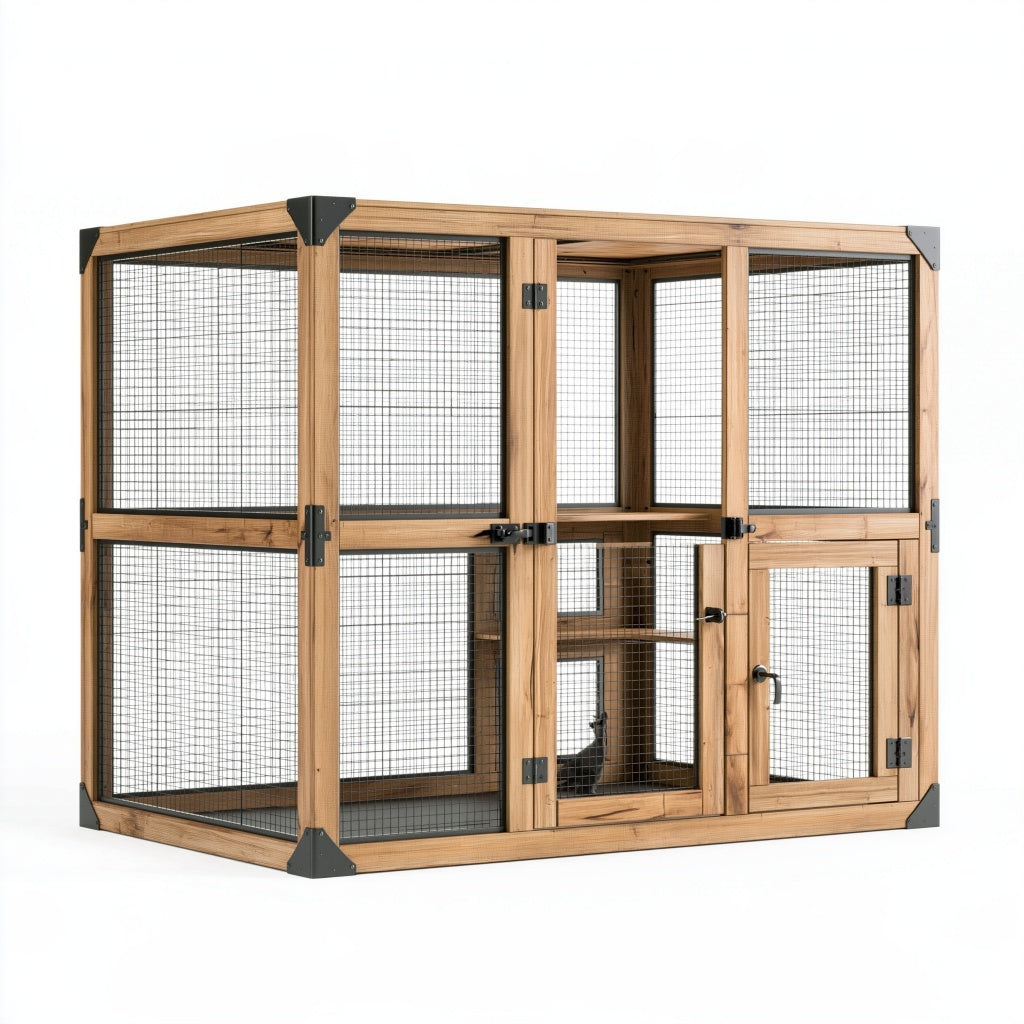 Katzenfreigehege 180 x 90 x 180 cm Holz Metallgitter Naturbraun für Außenbereich