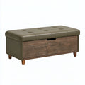 Sitzbank mit Stauraum 100 cm Kunstleder Olivbraun Holz im Mid-Century-Stil