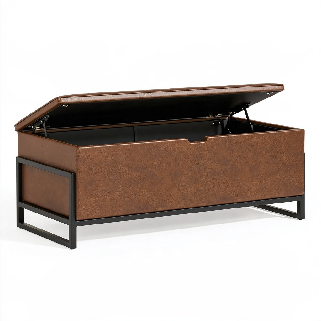 Sitzbank 120 x 45 x 50 cm Kunstleder Braun mit Stauraum im Industriestil
