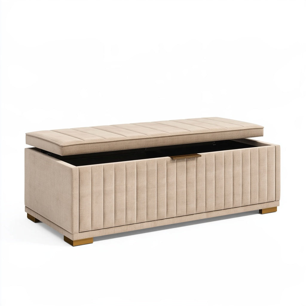 Truhen-Sitzbank 120 x 45 x 48 cm Beige Textil mit Stauraum gepolstert