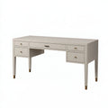 Schreibtisch 140 x 60 x 75 cm aus Holzwerkstoff in Creme mit 5 Schubladen im klassischen Stil
