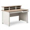 Schreibtisch 120 x 60 x 100 cm Holzwerkstoff Weiß Eichenoptik mit Schublade und Aufsatzregal