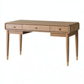 Schreibtisch 120 x 60 x 76 cm aus Holz in Naturbraun mit drei Schubladen im Retro-Stil