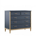 Kommode 120 x 45 x 100 cm aus Holz in Dunkelblau/Gold mit 5 Schubladen im klassischen Stil