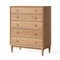 Kommode 90 x 45 x 120 cm aus Holz in Naturbraun mit 5 Schubladen im Mid-Century-Stil