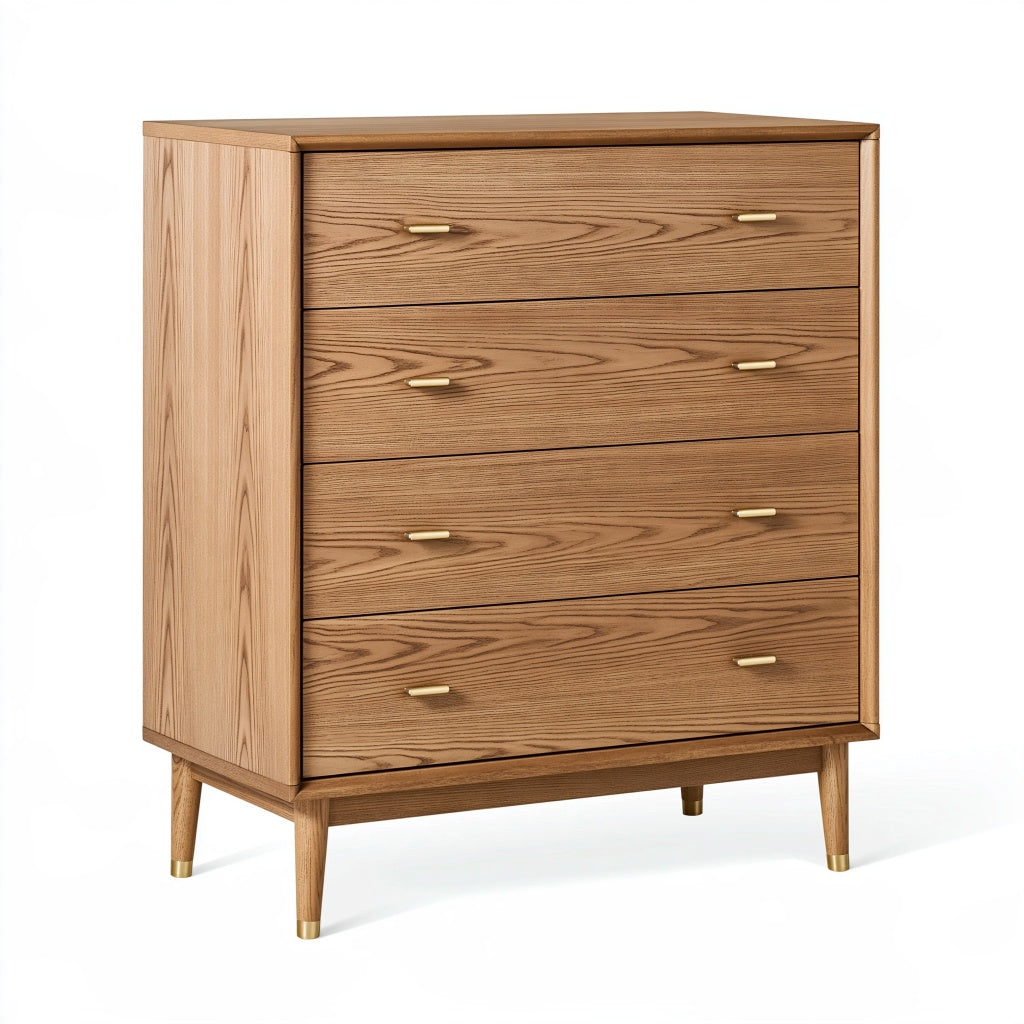 Kommode 90 x 45 x 110 cm Holz Braun mit 4 Schubladen Mid Century Stil