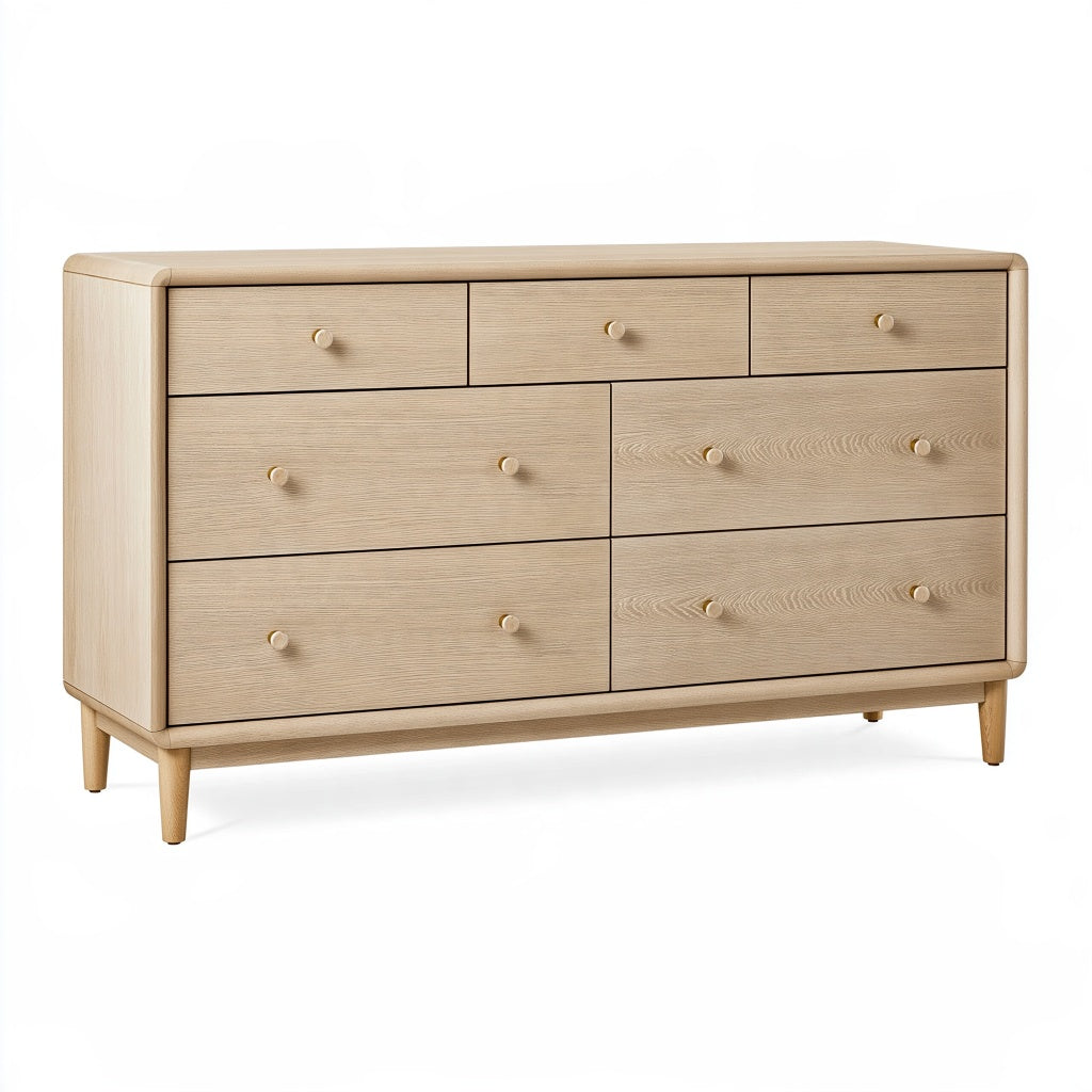 Kommode 160 x 45 x 85 cm aus Holz Natur mit 7 Schubladen Skandinavischer Stil