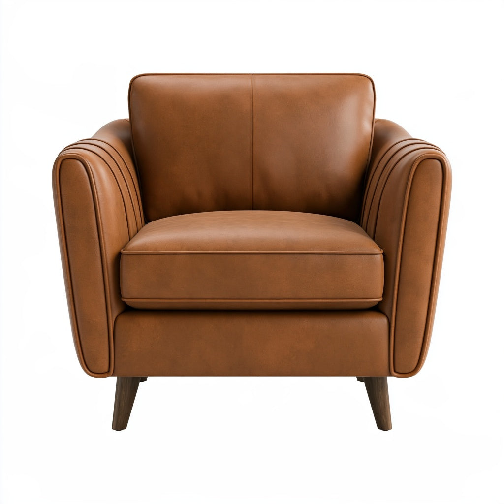 Sessel 90 x 88 x 92 cm in Cognacbraun Kunstleder mit Holzfüßen im Retro-Stil