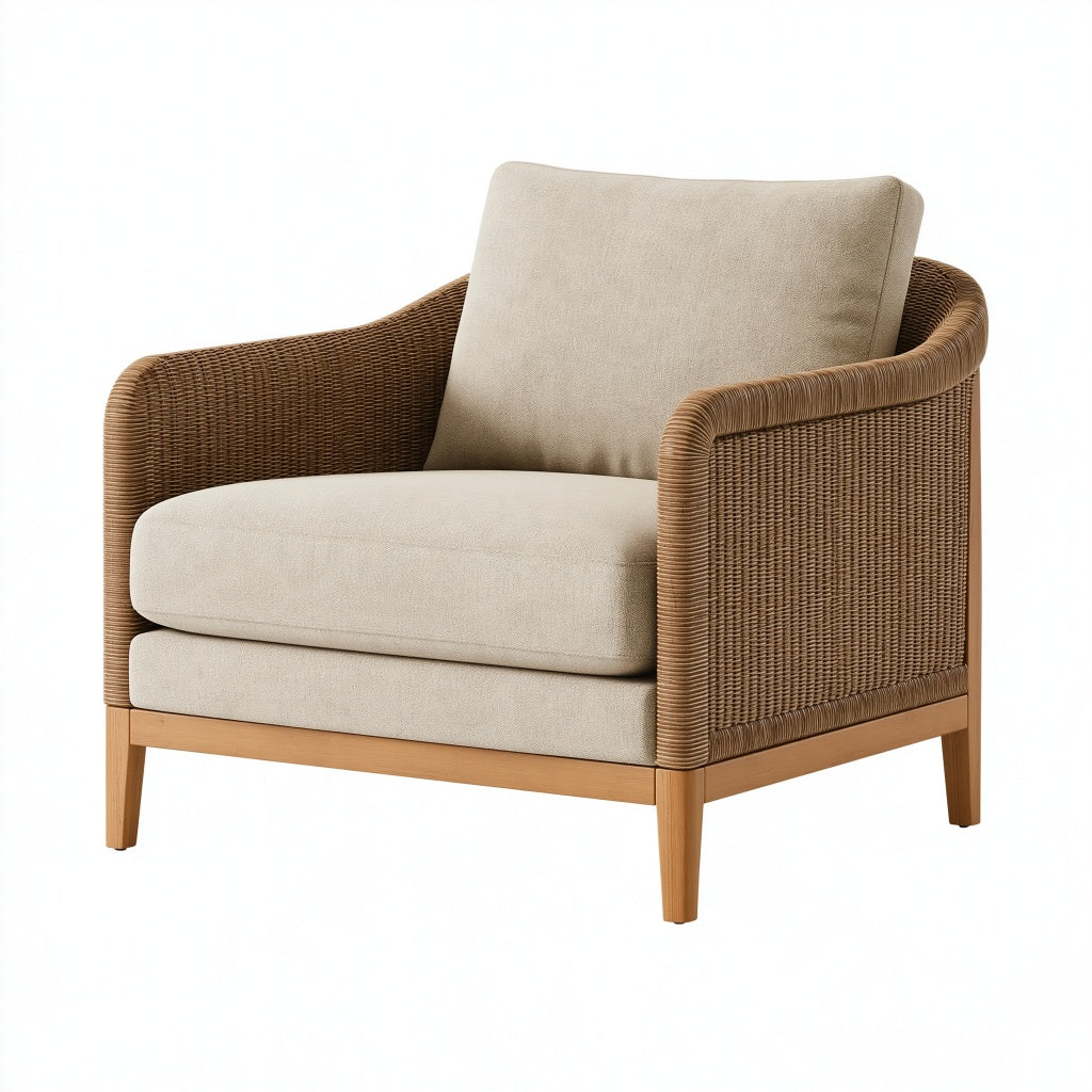 Sessel 80 x 82 x 86 cm Rattan Holz Beige - gepolstert