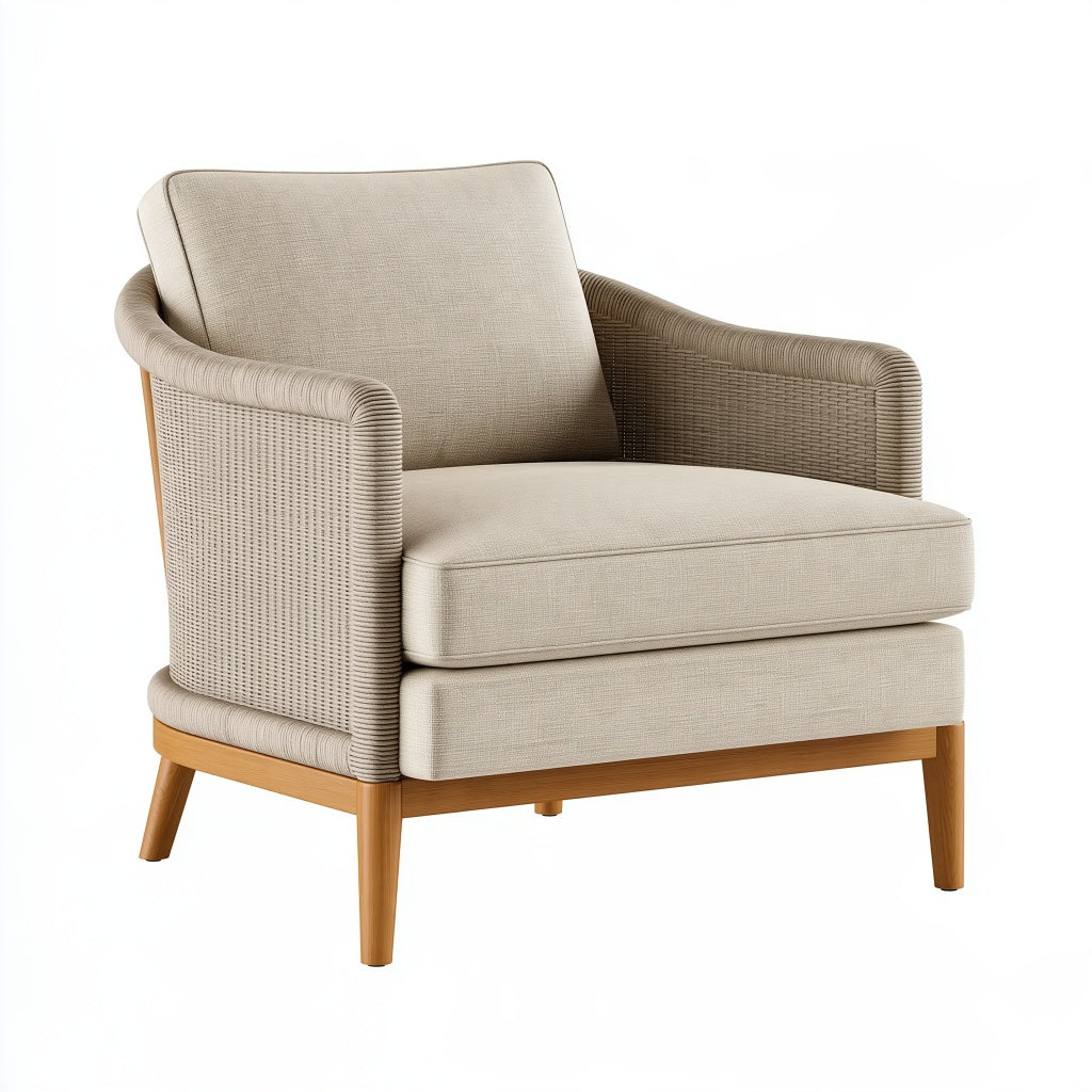 Sessel 82 x 78 x 84 cm Beige Stoff Holzgestell Lounge-Stil