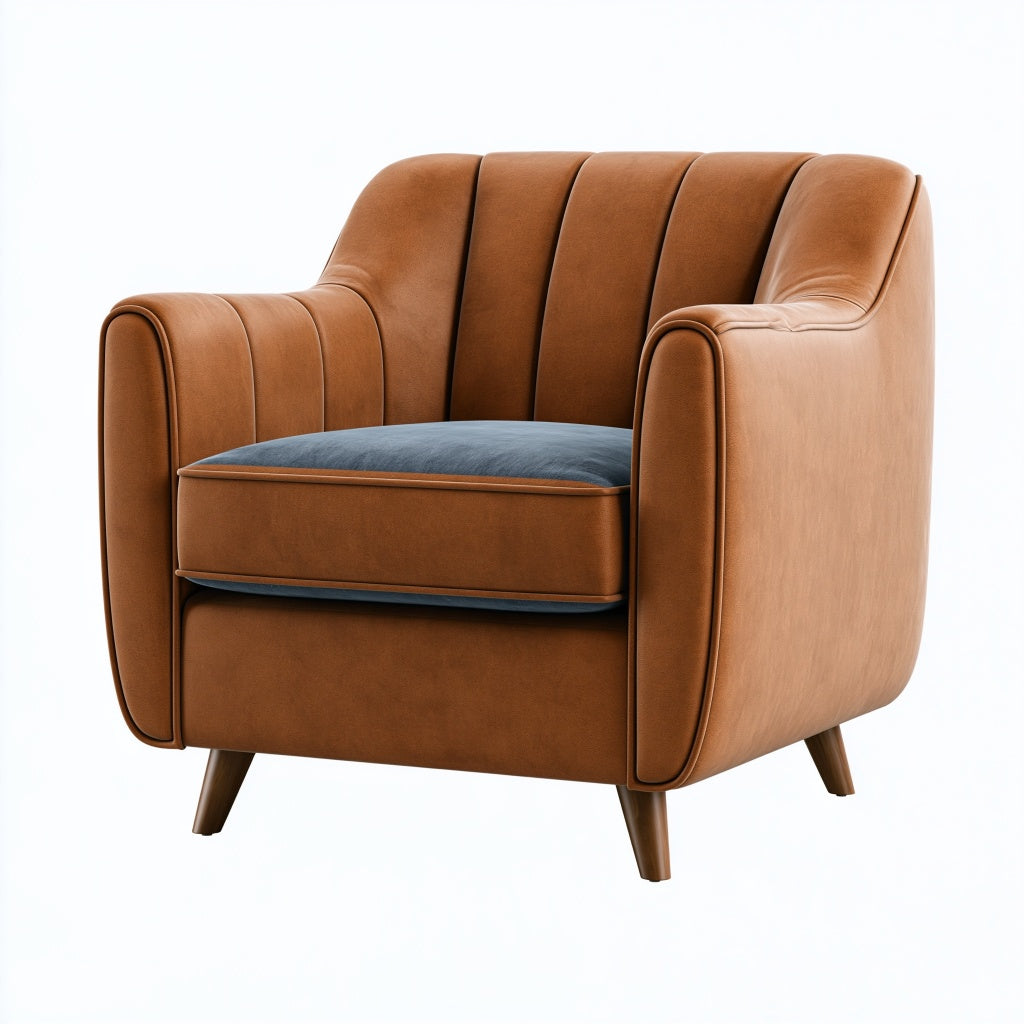 Sessel 90 x 85 x 85 cm in Cognacblau mit Lederoptik-Bezug - gepolsterter Loungesessel