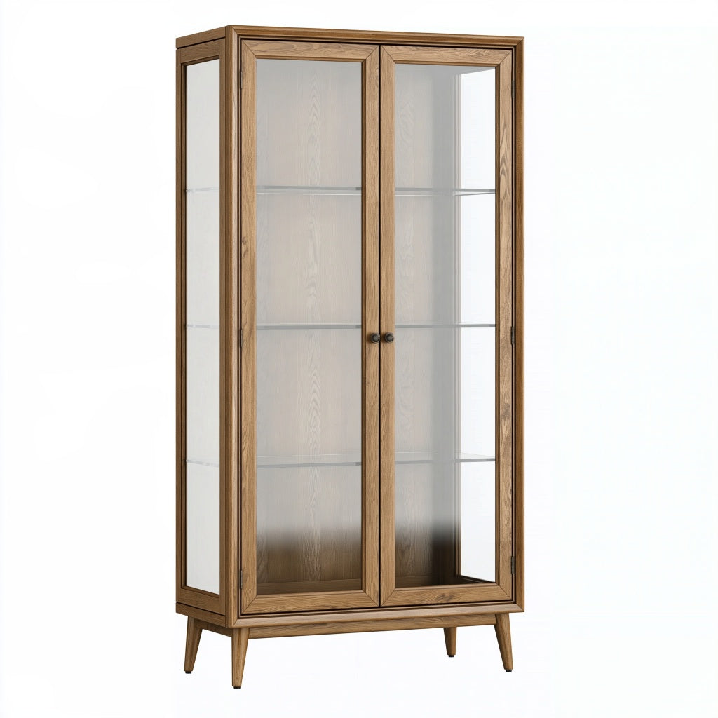 Vitrine 90 x 40 x 190 cm aus Holz und Glas in Braun Transparent - skandinavischer Stil
