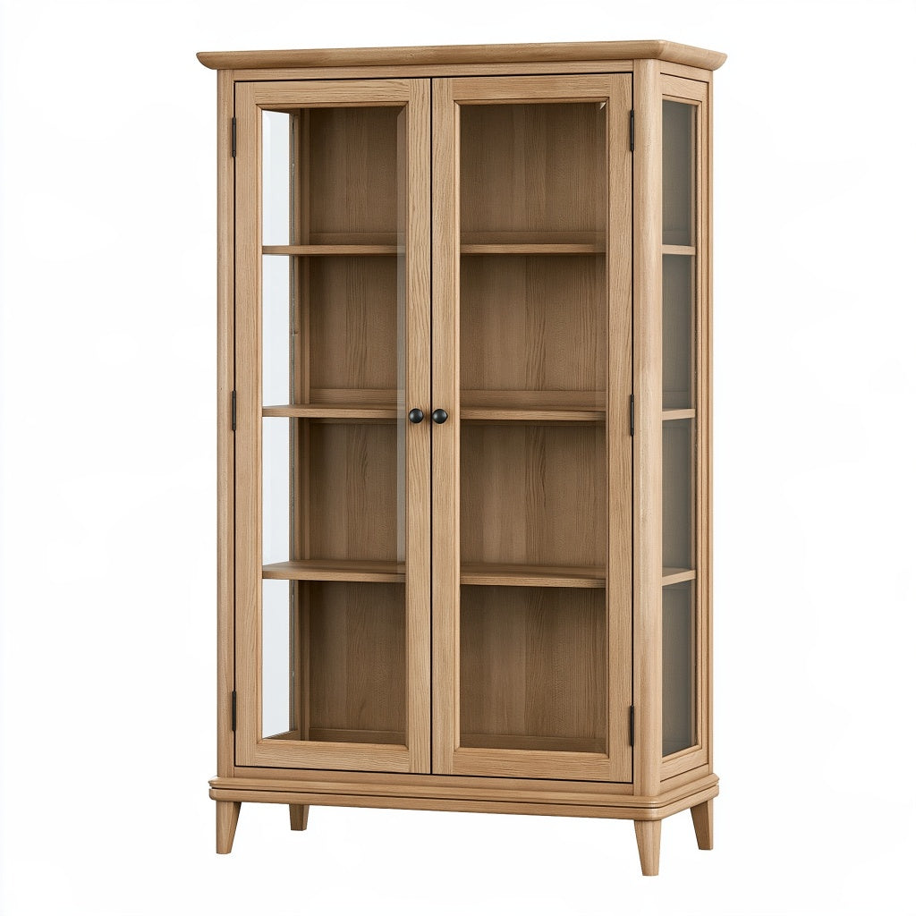 Vitrine 90 x 40 x 180 cm Holz Glas Naturfarben mit Doppeltüren