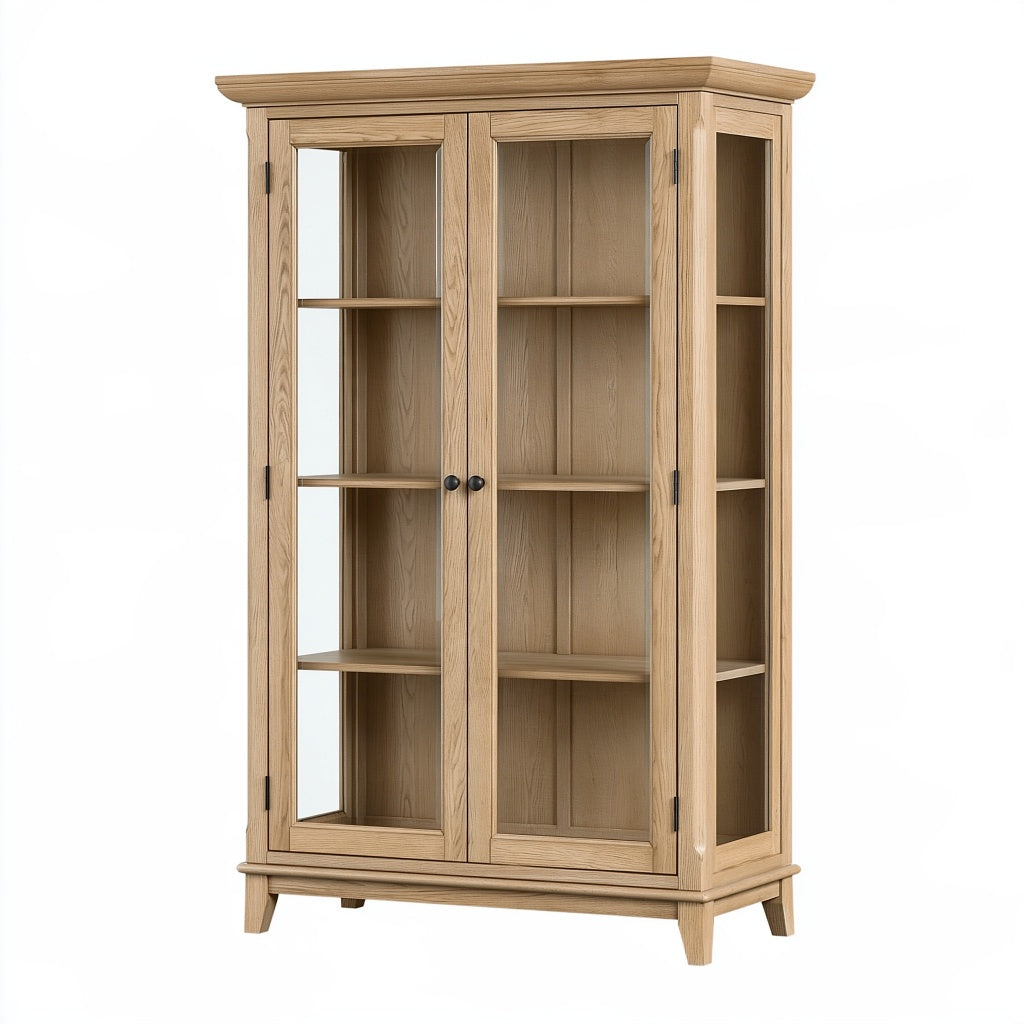 Vitrine 100 x 45 x 190 cm Eichenholz Glas Natur Klassisch