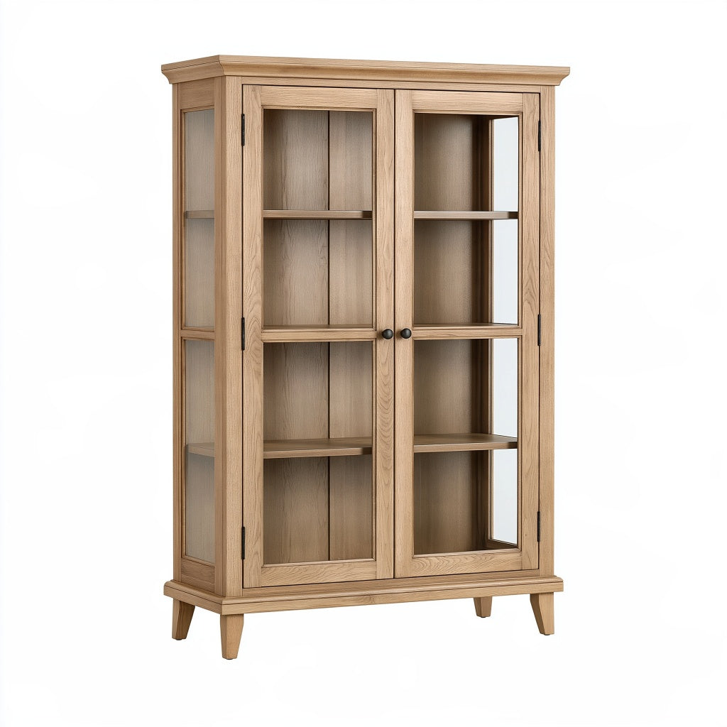 Vitrine 100 x 40 x 190 cm Holz und Glas Natur für Wohnraum im Landhausstil