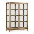 Vitrine 100 x 40 x 180 cm aus Holz und Glas in Holzbraun - klassischer Aufbewahrungsschrank mit 2 Glastüren