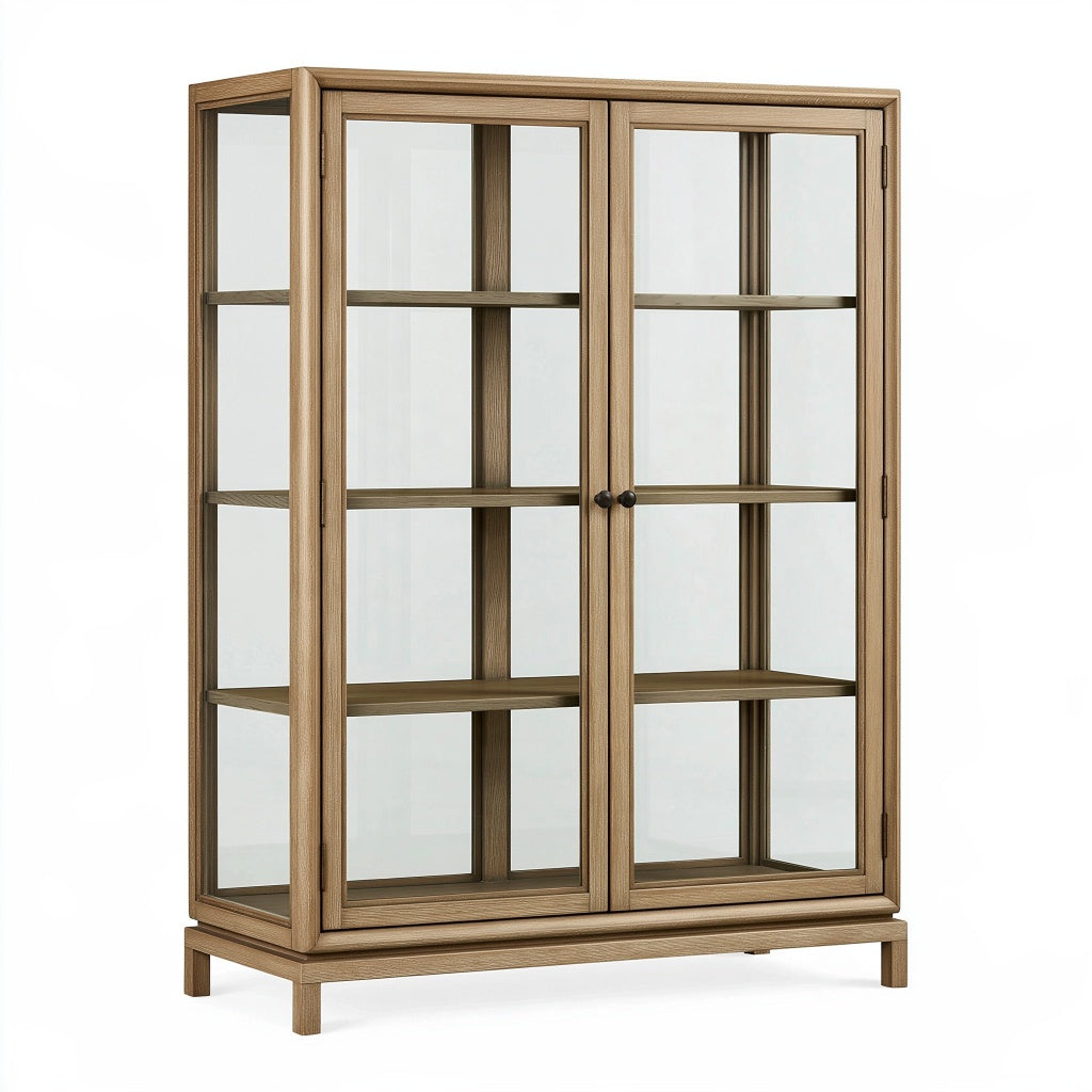 Vitrine 100 x 40 x 180 cm aus Holz und Glas in Holzbraun - klassischer Aufbewahrungsschrank mit 2 Glastüren