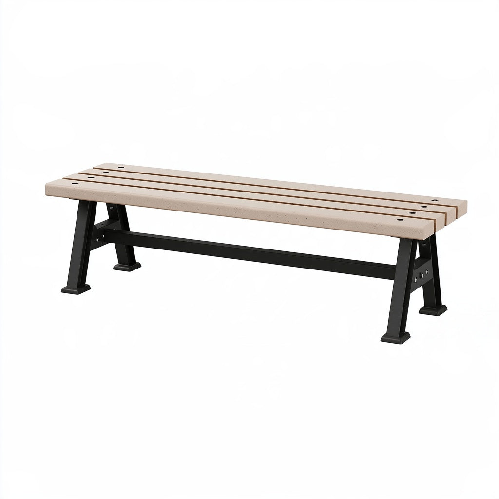 Gartenbank 120 x 40 x 45 cm Kunststoff und Metall Beige Schwarz - Lattenbank für Außenbereich