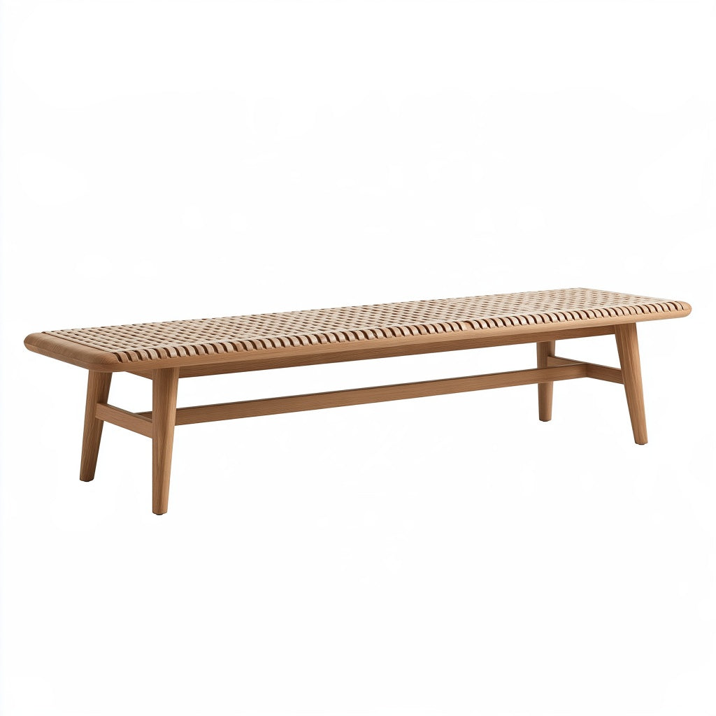 Sitzbank 180 x 45 x 45 cm aus Holz in Natur mit geflochtener Sitzfläche